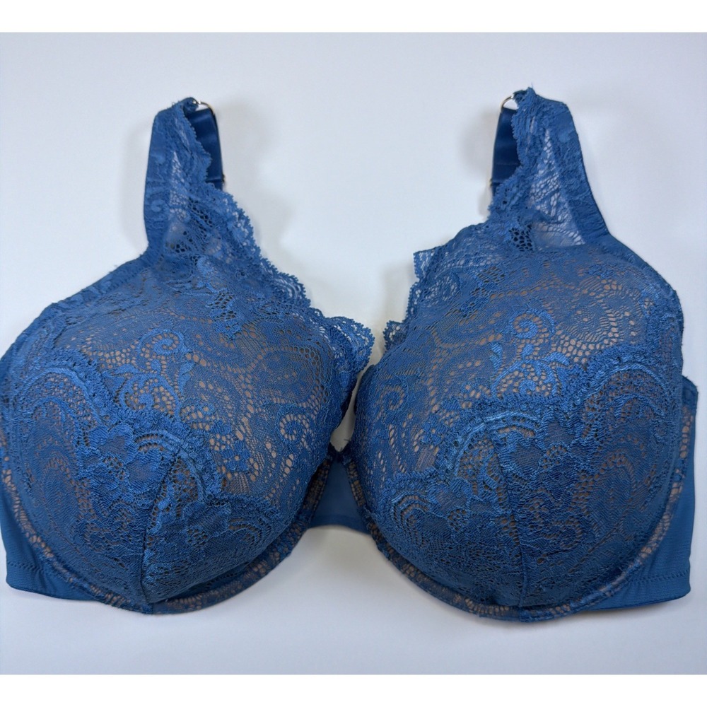 Third Love 24/7 Lace Contour Plunge Underwire Bra Blue 36H Back Close Womens